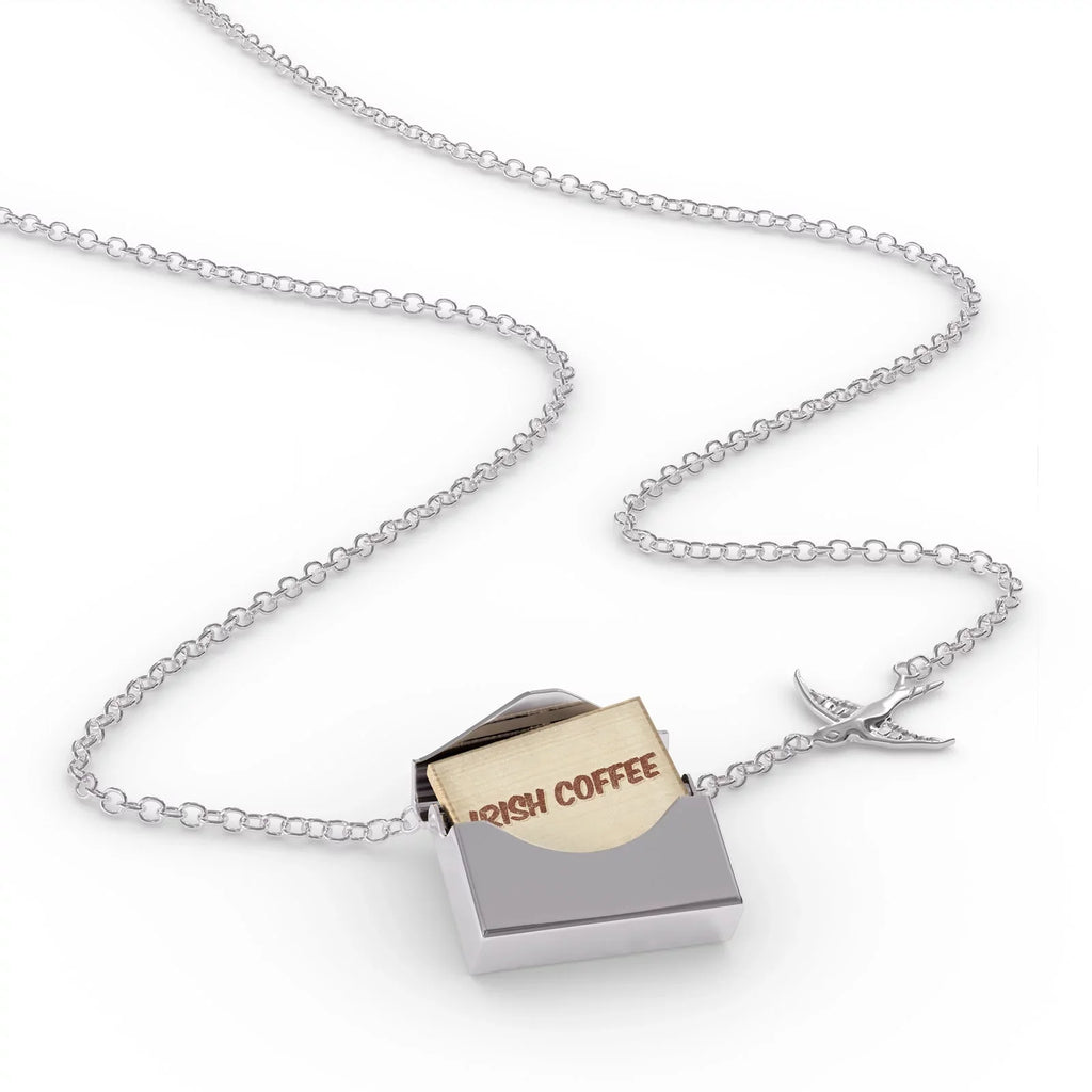 Locket Necklace Irish Coffee Cocktail, Vintage style in a silver Envelope Neonblond