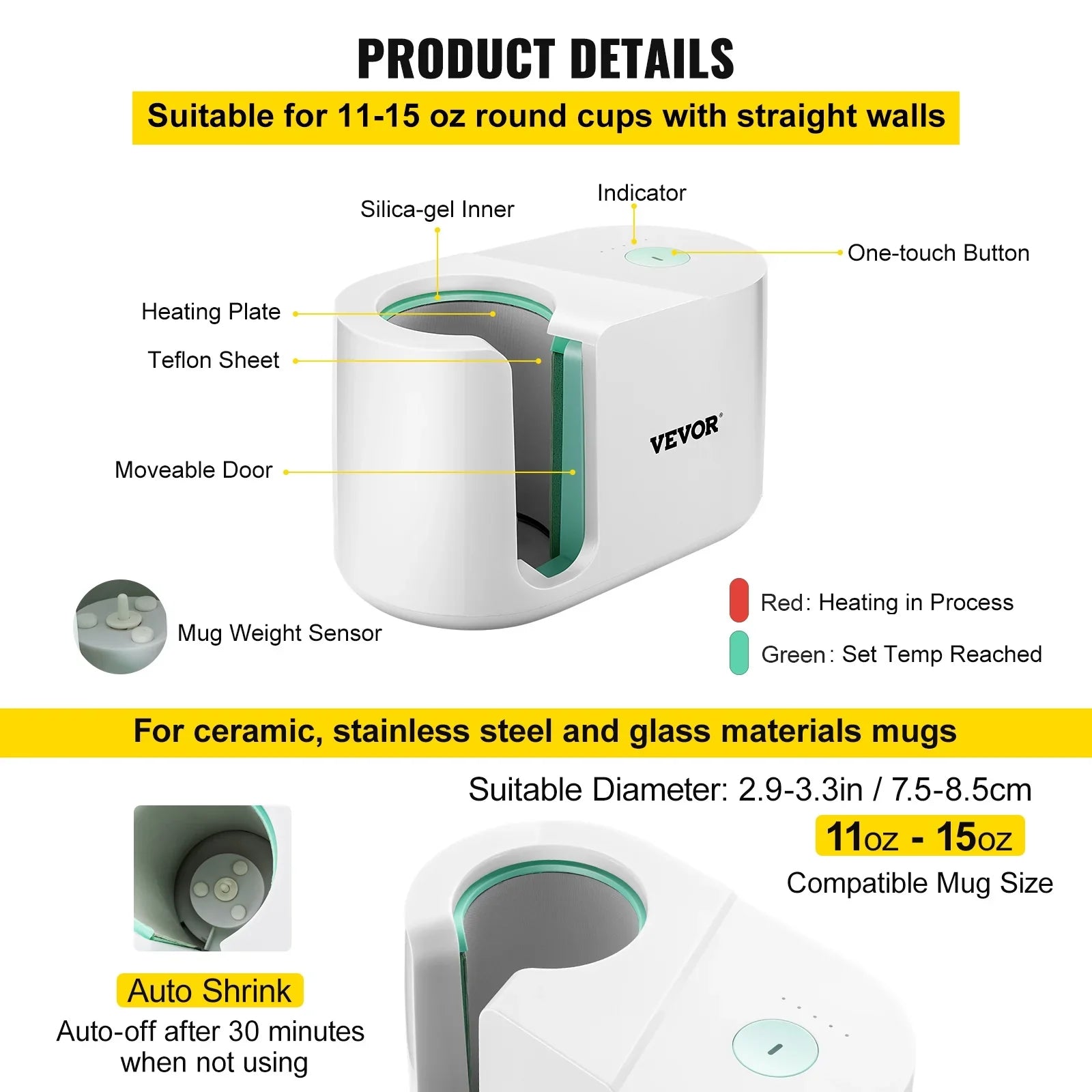 Mug Press Machine, Automatic Mug Heat Press 11-15oz, Cup Transfer Sublimation Portable Coffee Presser with One-touch Button, Pro Easy Mug Press Machine  Printing as Family Friends Presents Gi