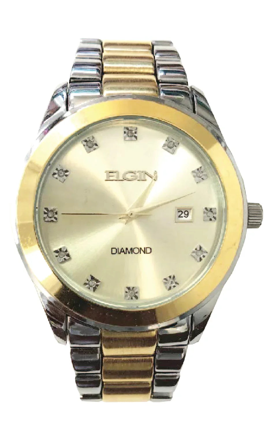 Elgin Adult Male Two-Tone Diamond Dial Watch with Champagne Dial -