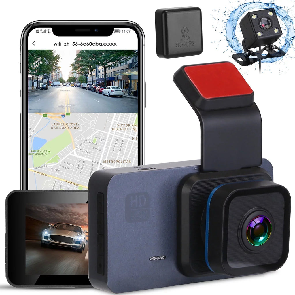 1080P Dual Lens Dash Cam, iMounTEK Universal Vehicle Driving Recorder, Car  with WiFi  -Sensor  Control Motion Detection Parking Monitor Night Vision