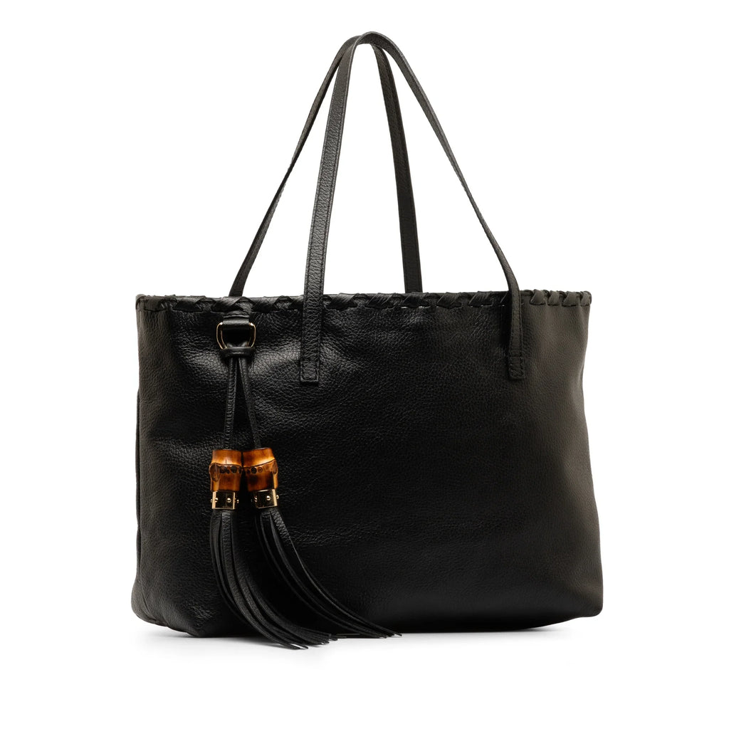 Pre-Owned Authenticated Gucci Bamboo Tassel Tote Calf Leather Black Tote Bag Unisex (Good)