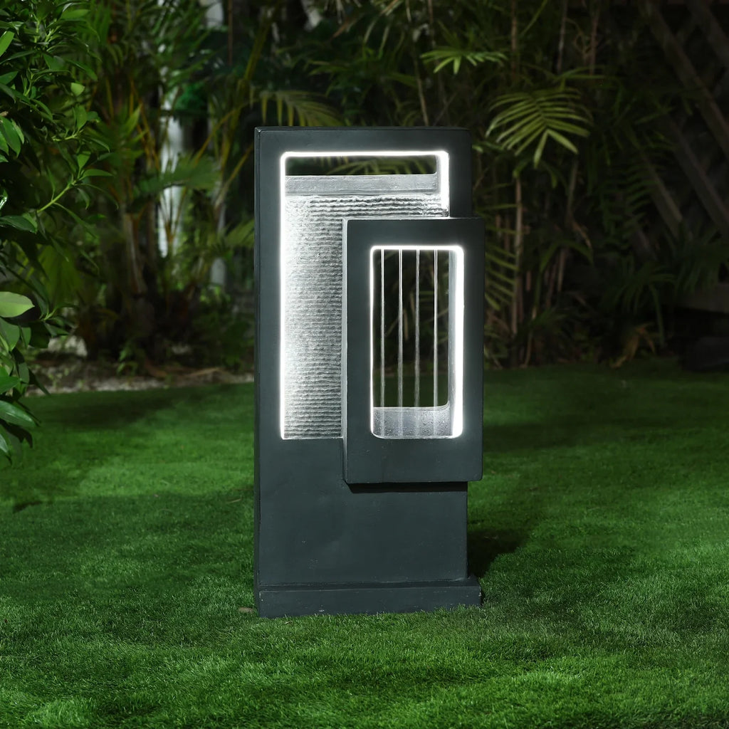 HomeStock Victorian Vintage Gray Resin Column Raining Outdoor Fountain With Led Light