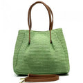 Italian Artisan  Irina Made of Raffia & Leather Double Handle Handbag , Light Green - Medium