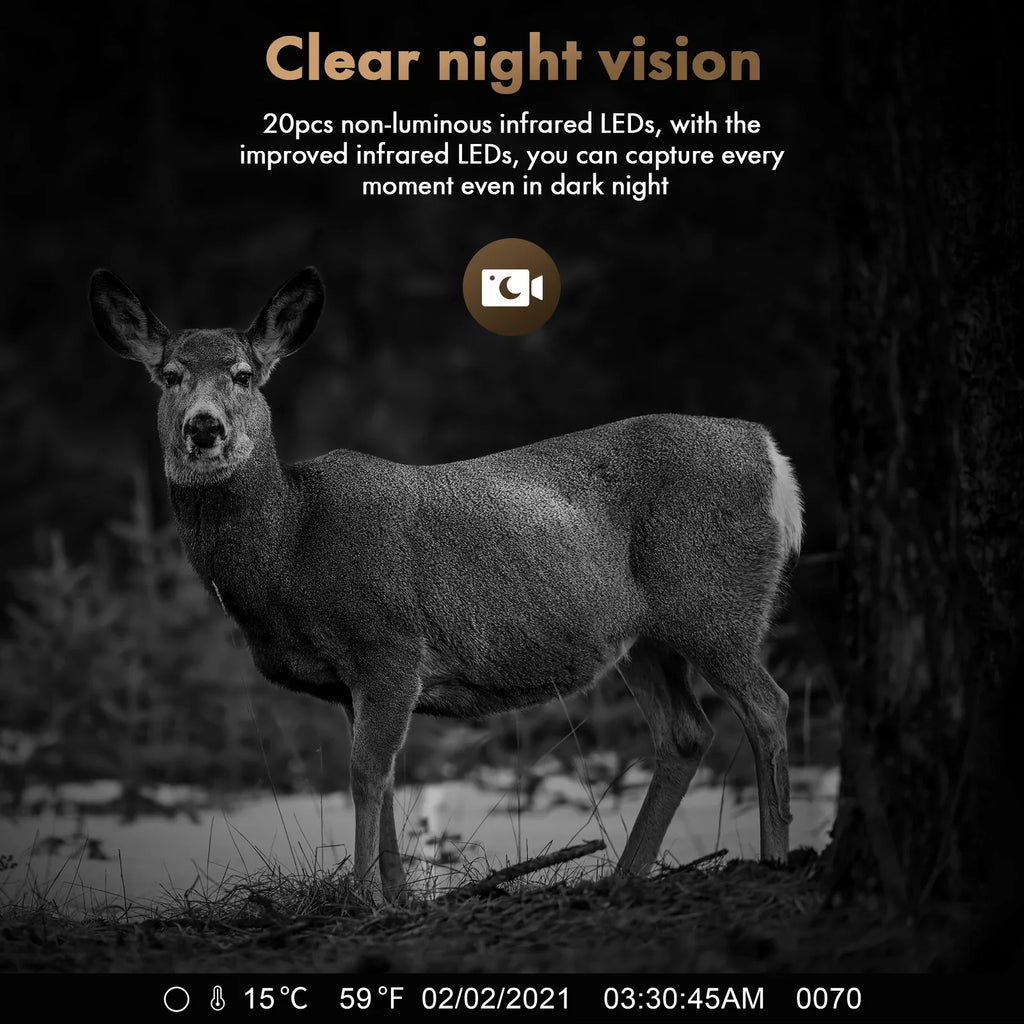 Solar Trail Camera 24MP 1080P 2500mAh Built-in Lithium Battery Rechargeable Game Camera with Night Vision Waterproof  0.1s Trigger Speed 120°Wide Angle 2.0"  Hunting Cam with  Card