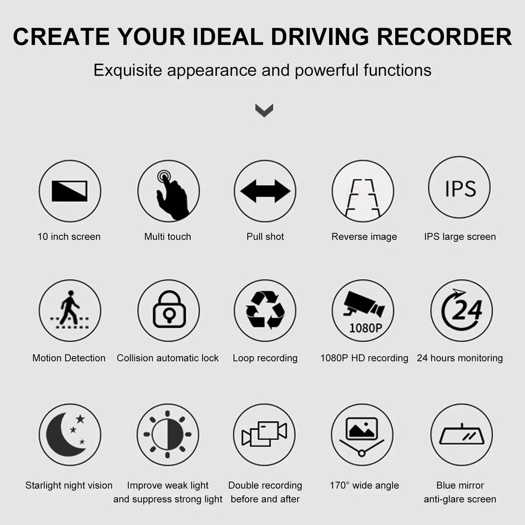 10" Mirror Dash Cam,Kepeak 1080P  Full Touch Screen Front and Rear View Backup Camera,-Sensor, Parking Monitor, 170° Wide Angle,with 5.5 Meters Cable