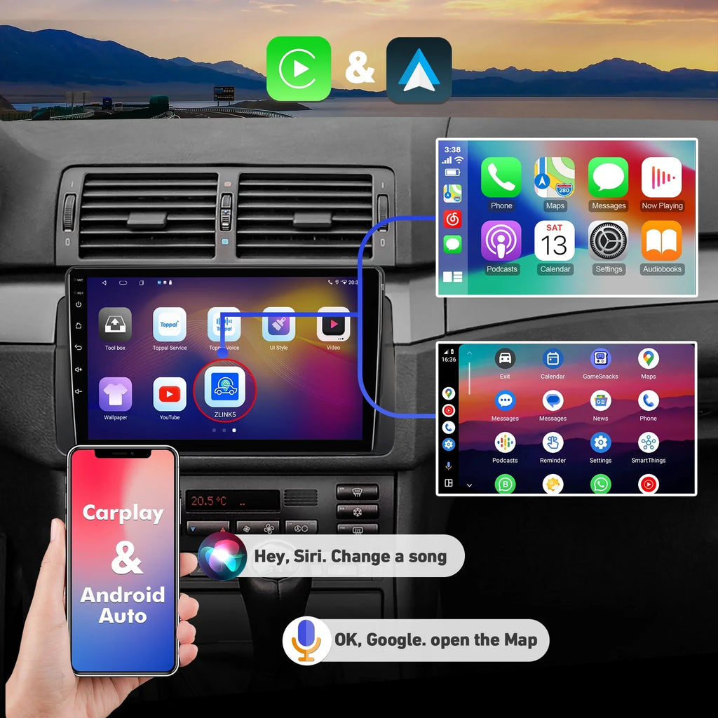 6+128G 9-inch Android 12 Double Din Car Stereo for  //318/320/325/Rover 75/  Touchscreen Screen  Car Radio with Carplay Android Auto  Support Backup Camera
