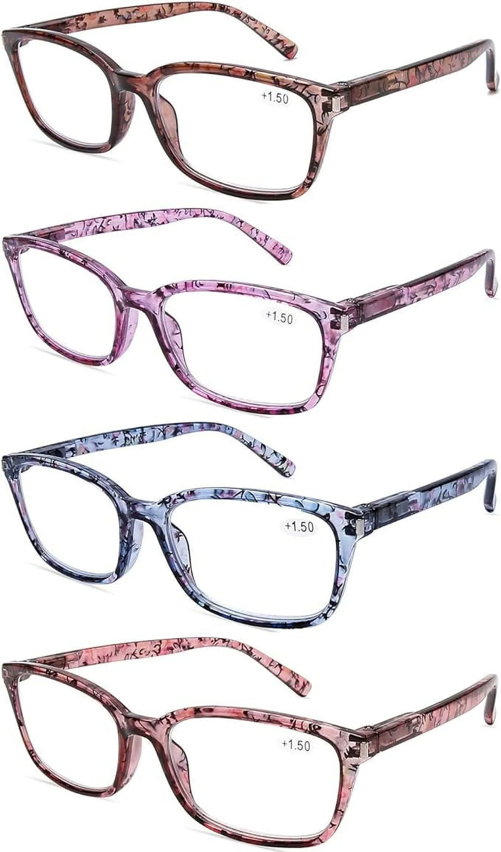 DOOViC 4 Pack Computer Reading Glasses Blue Light Blocking Anti Eyestrain Spring Hinge Stylish Readers for Women 1.25 Strength