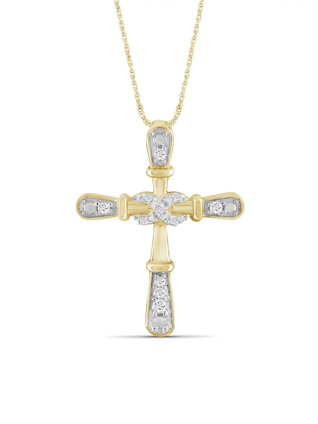 JewelersClub 14K Gold Plated Silver 0.10  Diamond Cross Pendant Necklace for Women White Diamonds + 18” Rope Chain Included JewelersClub 14K Gold Plated Silver