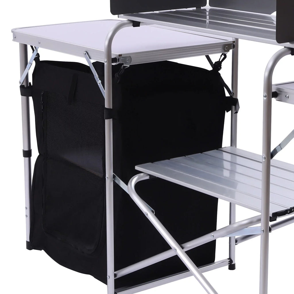Folding Camping Kitchen Table Outdoor Cooking Table with Detachable Windscreen