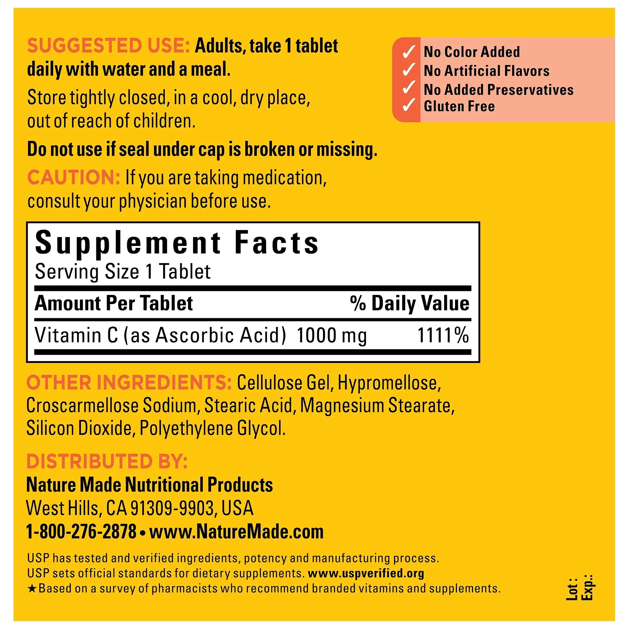 Nature Made Extra Strength Vitamin  1000 mg Tablets, Dietary Supplement, 300 Count