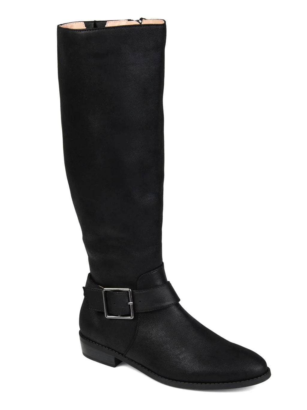 Womens Black Goring Extra Wide Calf Buckle Accent Wide Calf Winona Almond Toe Block Heel Zip-Up Riding Boot 7.5