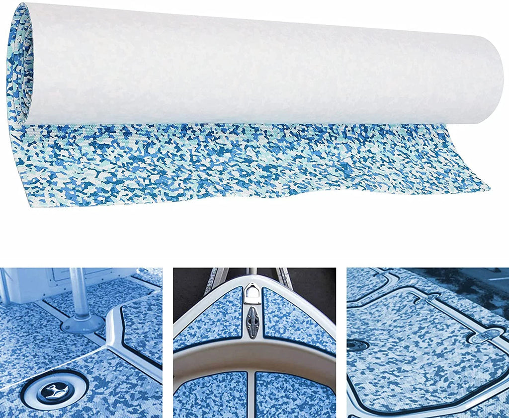 Artificial Teak Boat Floor Mat 35.4X 94.5 inch Non-Slip  Foam Yacht Teak Decking Sheet Mat for Marine Yachts  Car Blue White Camouflage