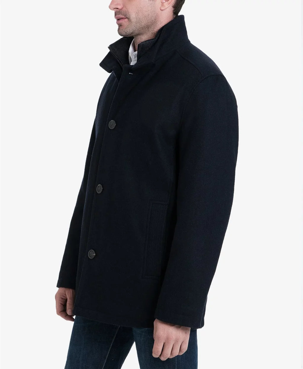 London Fog Men's Wool Blend Button Front Car Coat, Charcoal, Medium