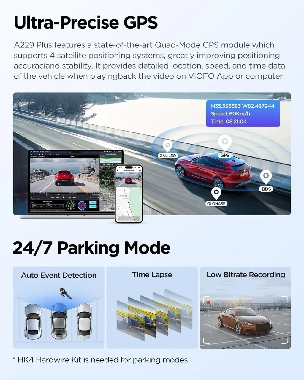 Plus 2CH Dashcam with , Dual  2 Sensors, 1440P+1440P Front Rear 1.87 lb Camera