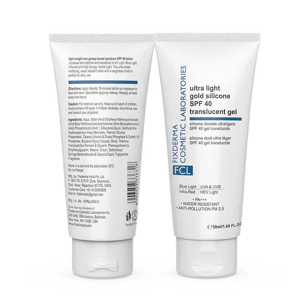 Ultra Light Gold Silicone  40 Translucent Gel | Moisturizer for Acne Prone Skin | Sunscreen for Body & Face | Sun Screen Prote