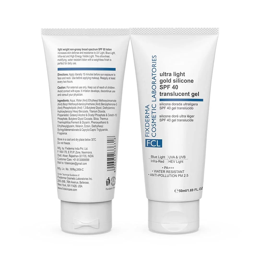 Ultra Light Gold Silicone  40 Translucent Gel | Moisturizer for Acne Prone Skin | Sunscreen for Body & Face | Sun Screen Prote