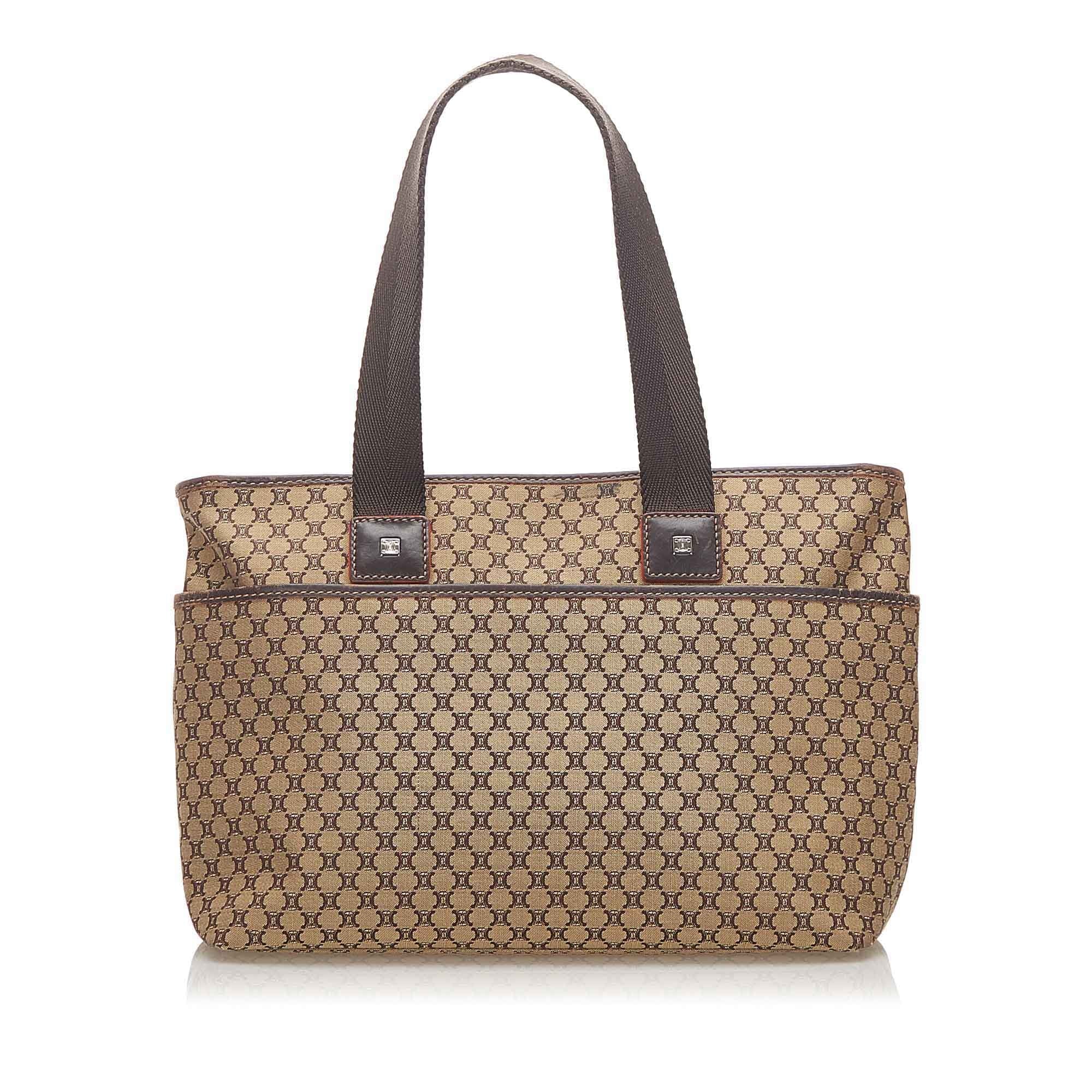 Pre-Owned Authenticated Celine Macadam Handbag Canvas Fabric Brown Top HandleBag Women (Good)