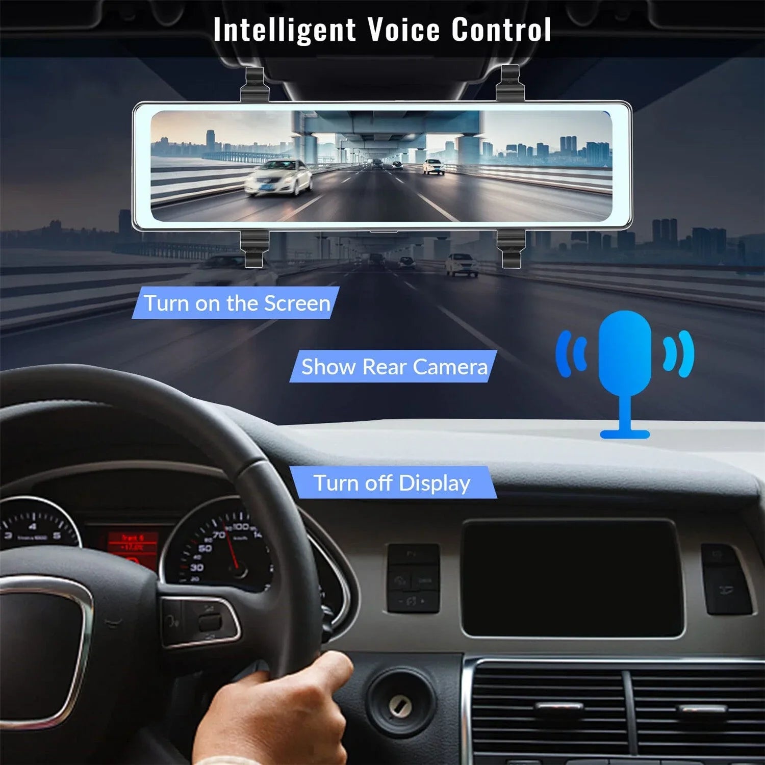 Mirror Dash Cam with Wireless Apple Carplay&Android Auto,11.26" Voice Control Rear View Mirror 1080P Front and Rear View Dual Cameras, Transmitter,Night Vision,Parking Assistance, ,Loop Recording
