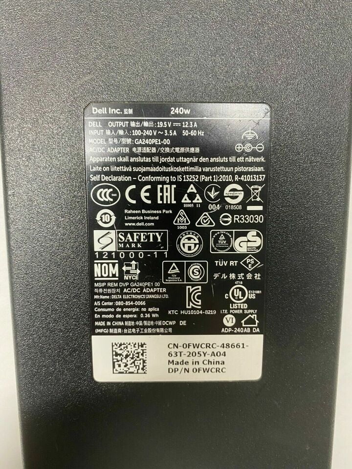 Lot of 10 Dell 240W 19.5v 12.3a  Adapter 17    laptop charger