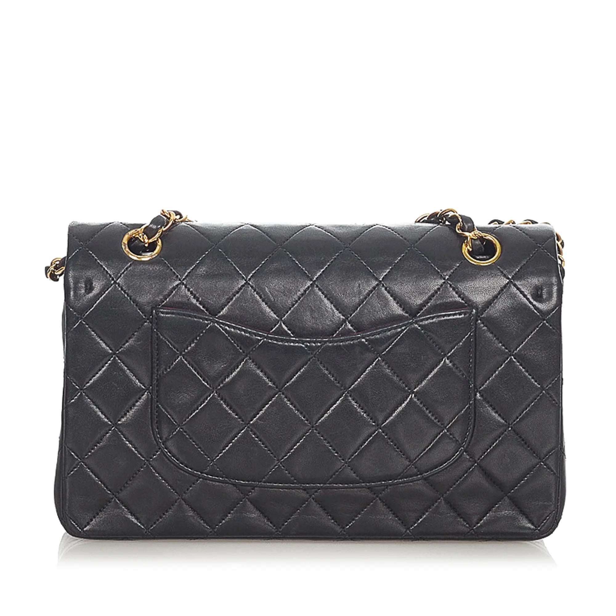 Pre-Owned Chanel Small Classic Double Flap Bag Lambskin Leather Black Shoulder Bag Women (Good)