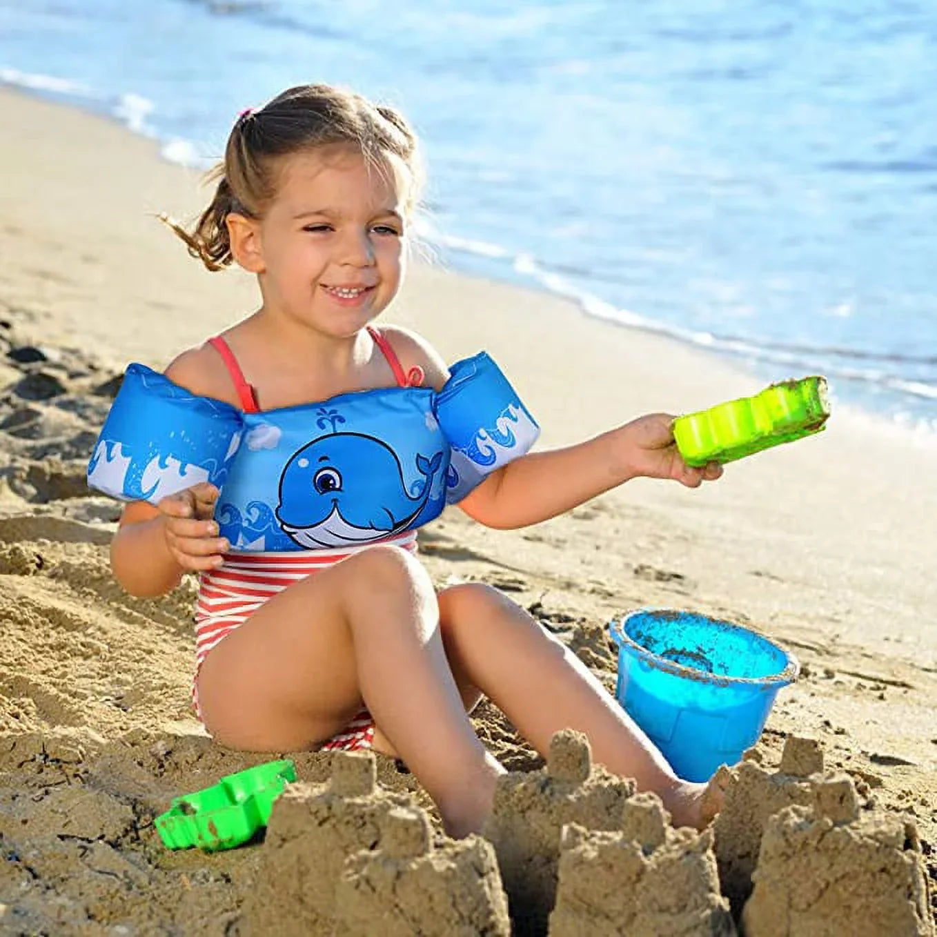 Kids Swim Life Jacket Vest for Toddler 22-66 lbs Swimming Pool, Adjustable Strap Swimming Jacket with Swimming Goggle for Girls & Boys 3-14yrs, Suitable for Learning Swim Training Equipment