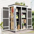 Homiyad Outdoor 5.5ft Hx4.1ft  Wood Storage Shed, Garden Tool Cabinet with Waterproof Asphalt Roof, Four Lockable Doors, Multiple-Tier Shelves, White and Gray