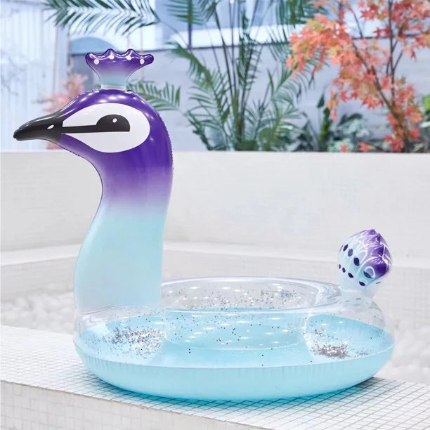 Ionale 48 Inches Inflatable Glitter Swimming Pool Toys Peacock Designed with Fast Valves Summer Fun Beach Party Lounge Raft Decorative Water Game for Kids