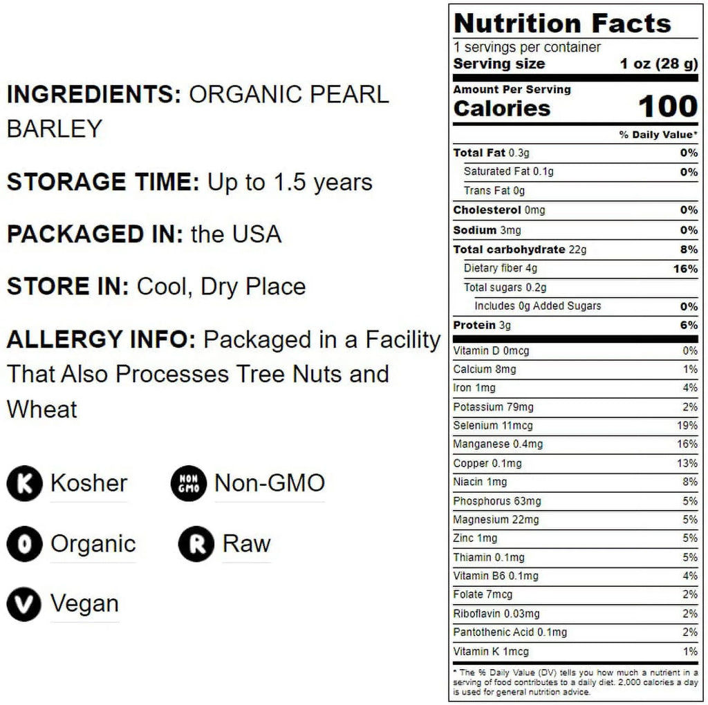 Organic Pearl Barley, 12 Pounds — Non-, Kosher, Raw, Vegan — by Food to Live