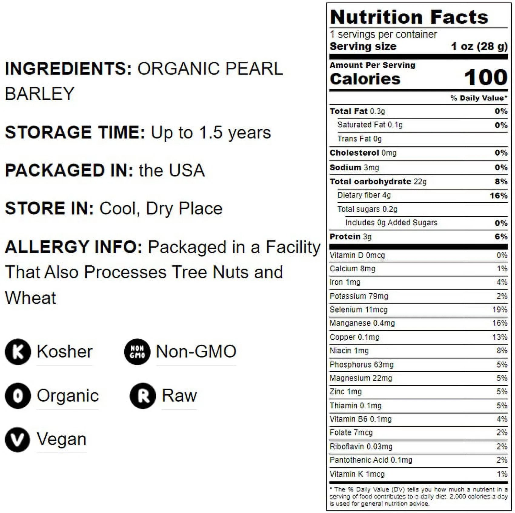 Organic Pearl Barley, 12 Pounds — Non-, Kosher, Raw, Vegan — by Food to Live