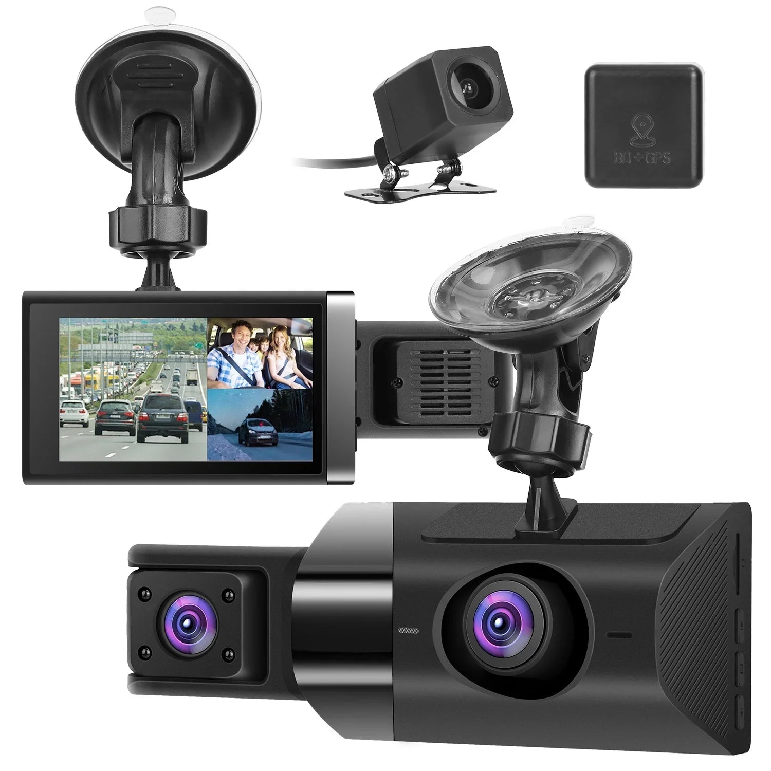 iMounTEK 2K Car  3 Channel Dash Cam Camcorder Camera Recorder with 140° Angle  WiFi Night Vision -sensor Loop Recording Parking Monitor