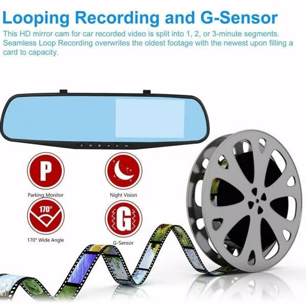 Bornmio 1080P  Rearview Mirror Car  Dual Dash Cam Camera Front Rear Video Recorder