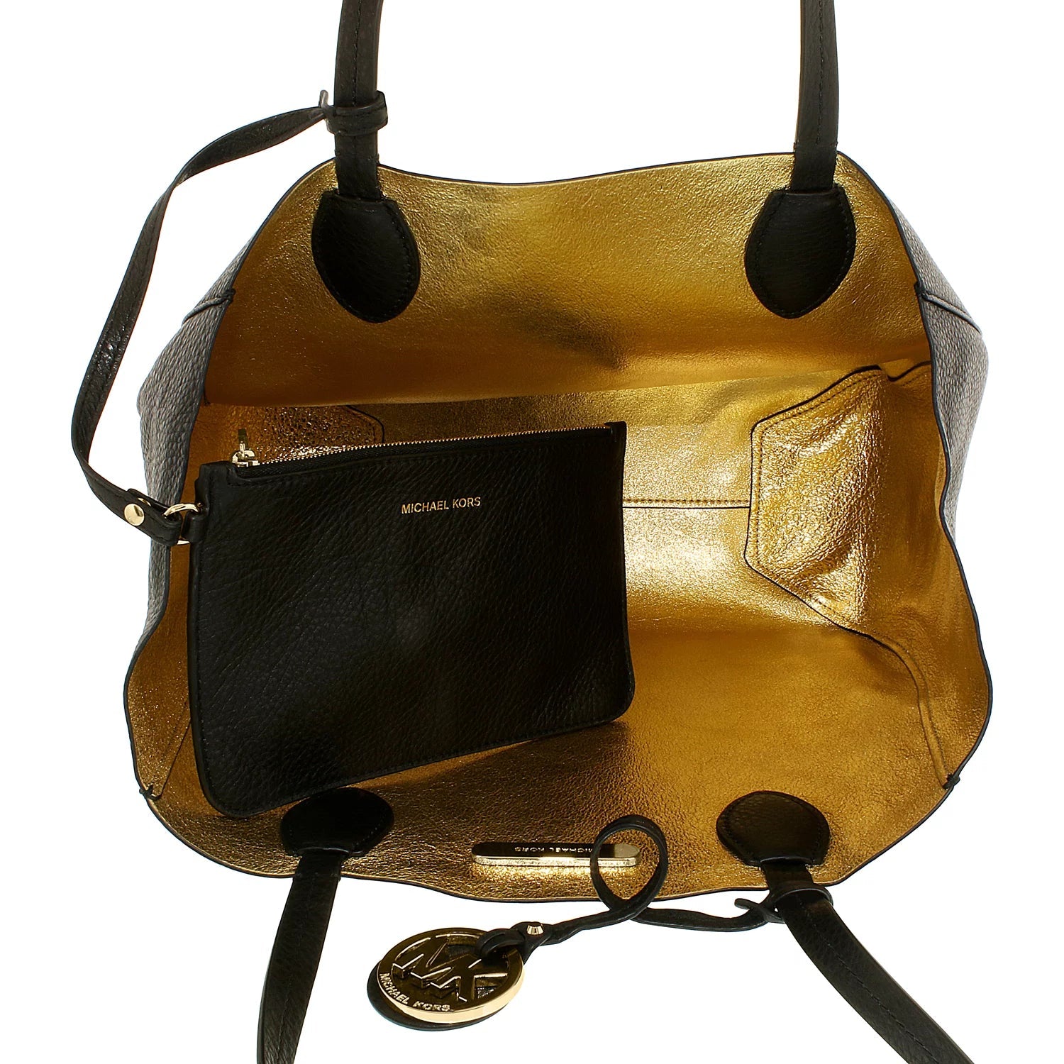 Michael Kors Women's Large Mae Soft Leather Carryall Leather Shoulder Tote - Black/Pale Gold …