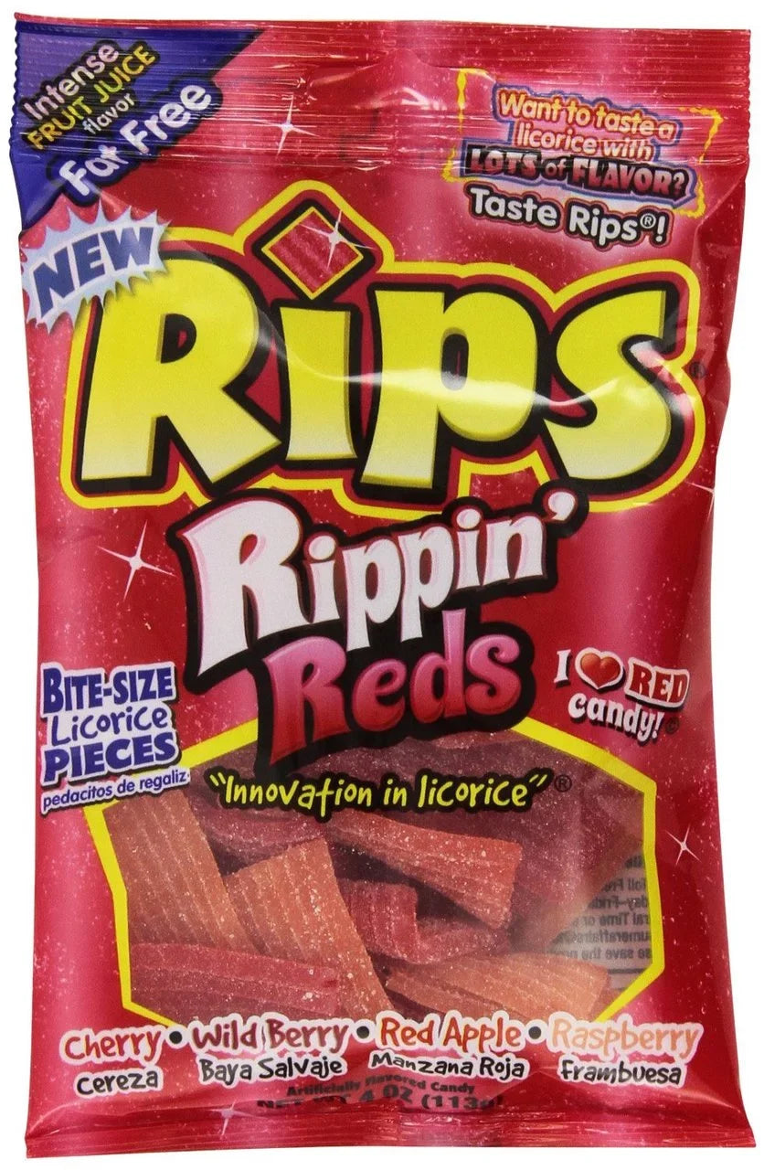 12  : Rips Rippin Reds Licorice Candy 12 Bags of 4 oz