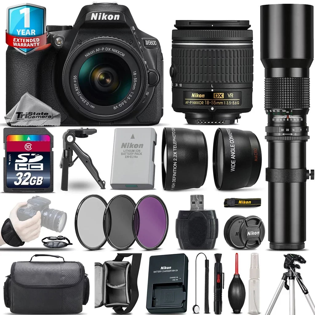 Nikon   Camera + 18-55mm  + 500mm Lens + Filter Kit + 1yr Warranty