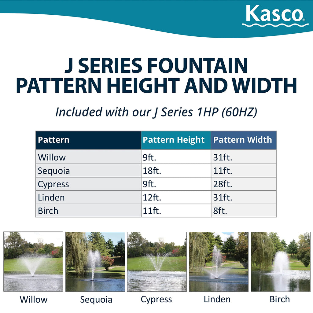 Kasco 1   Series Decorative Fountain - 120V with 50 Ft Electric Power Cord | Pond and Lake Fountain | Efficient Pond Aerator Outdoor Fountain Black