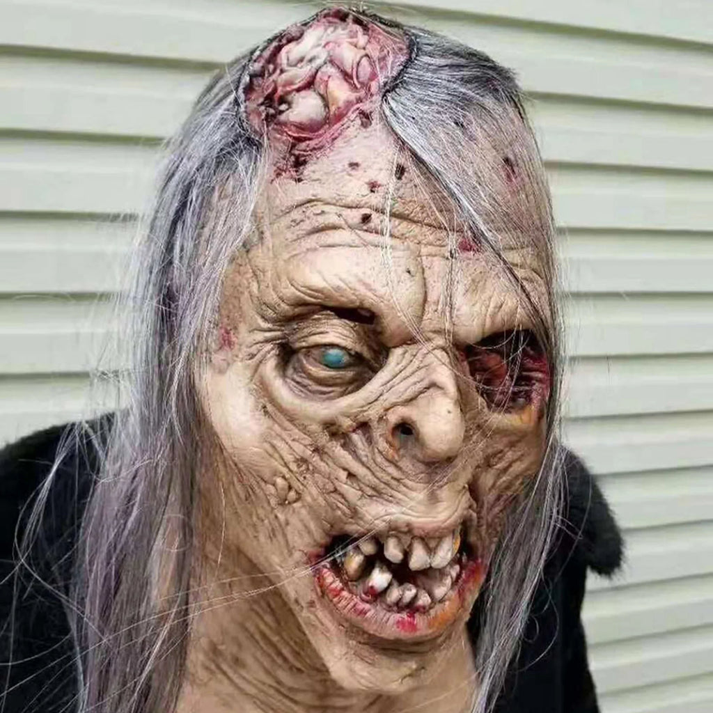One opening Halloween Full Head Protector Injured Eye Face Zombie Headgear Realistic Breathable Scary Costume Props