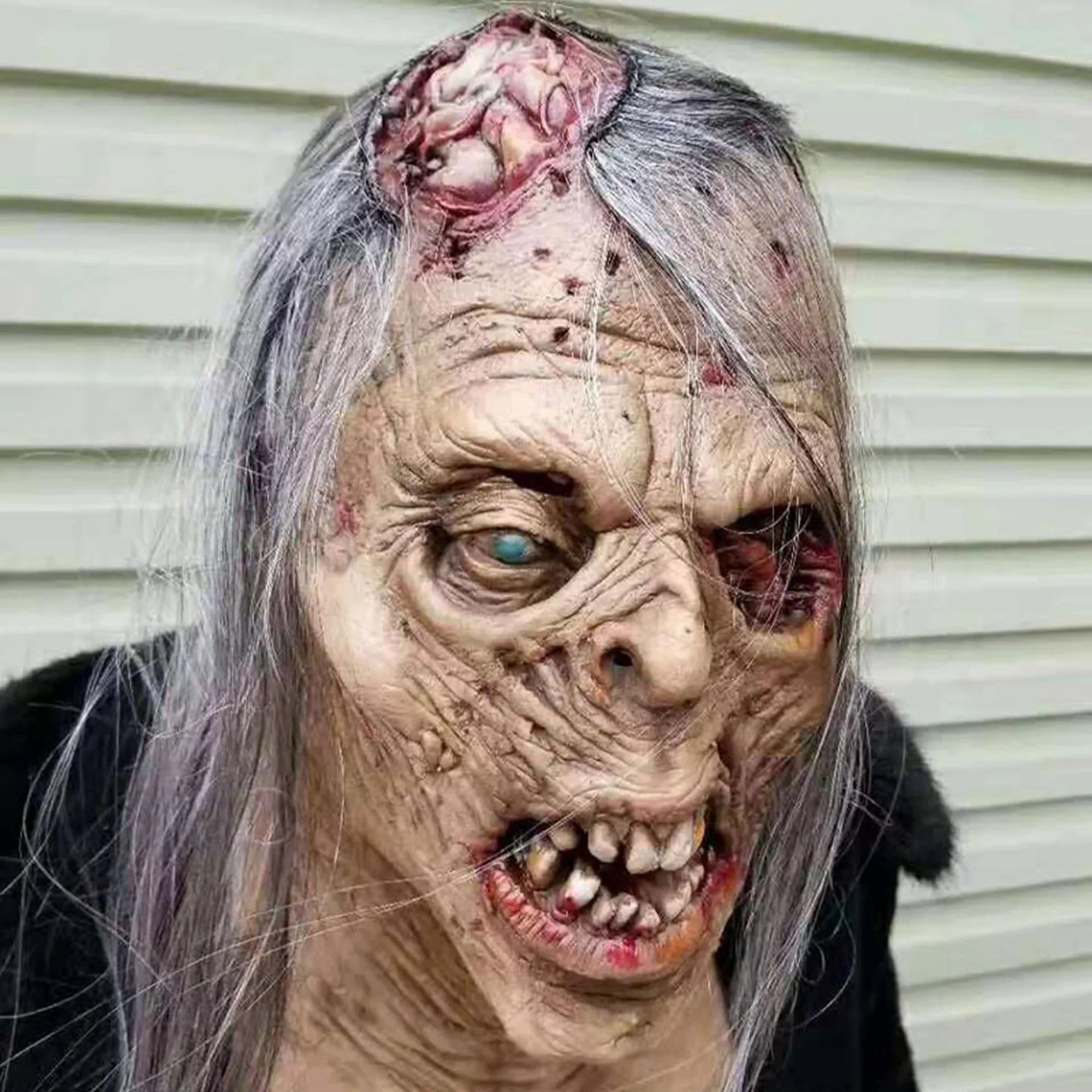 One opening Halloween Full Head Protector Injured Eye Face Zombie Headgear Realistic Breathable Scary Costume Props