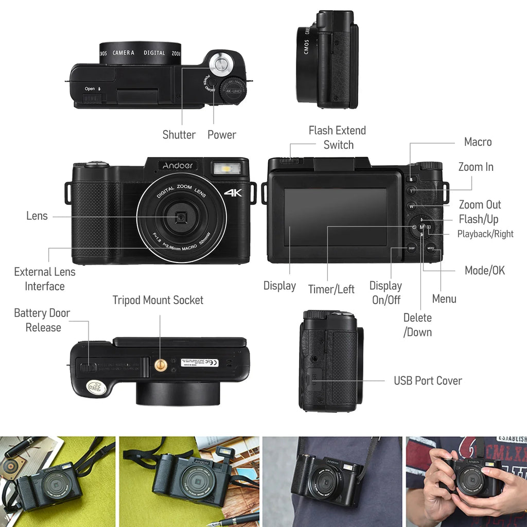 Andoer-2 Digital camera, Rotatable Screen Rotatable Screen 48MP  16X Support 3.0-inch  Rotatable 2pcs Batteries Screen 48MP 4K Camera 3.0-inch  Portable Camera 3.0-inch 48MP 4K  dsfen