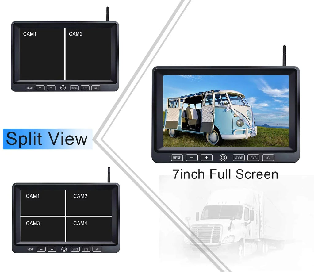 Wireless Backup Camera with 7-inch  Dual/Quad Split Touch Monitor,  Waterproof  1080P Wireless 2 Rear View Side View Camera System for  Trailer Truck 5th Wheel,