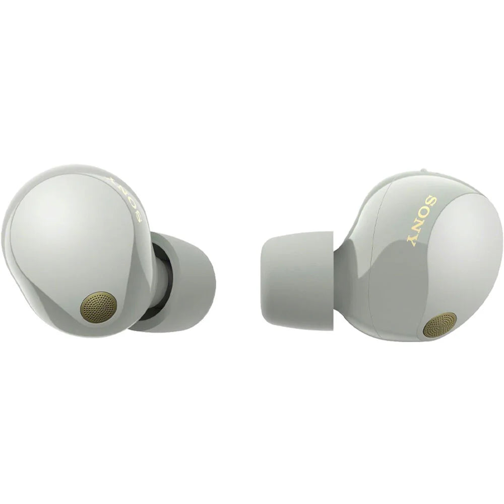 Sony -1000XM5 Industry Leading Noise Canceling Truly Wireless Earbuds (Silver) Bundle with Silicone Case (Black), Memory Foam Ear Tips, - to - Cable & 1   Enhanced Protection Pack