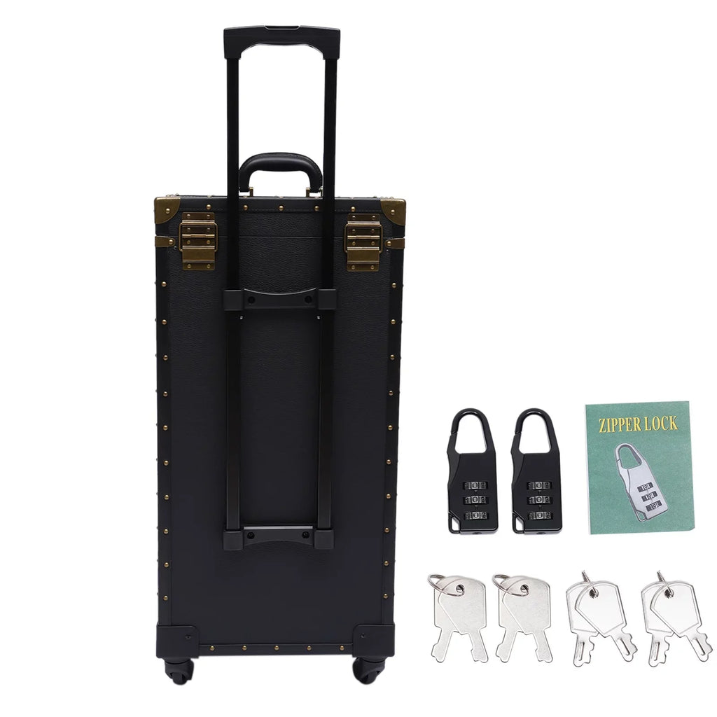 Aiqidi Rolling Lockable Makeup Train Case Hairdressing Trolley Barber Stylist Beauty Salon Cosmetic Luggage Travel Organizer Tool Box with Hair Dryer Holder