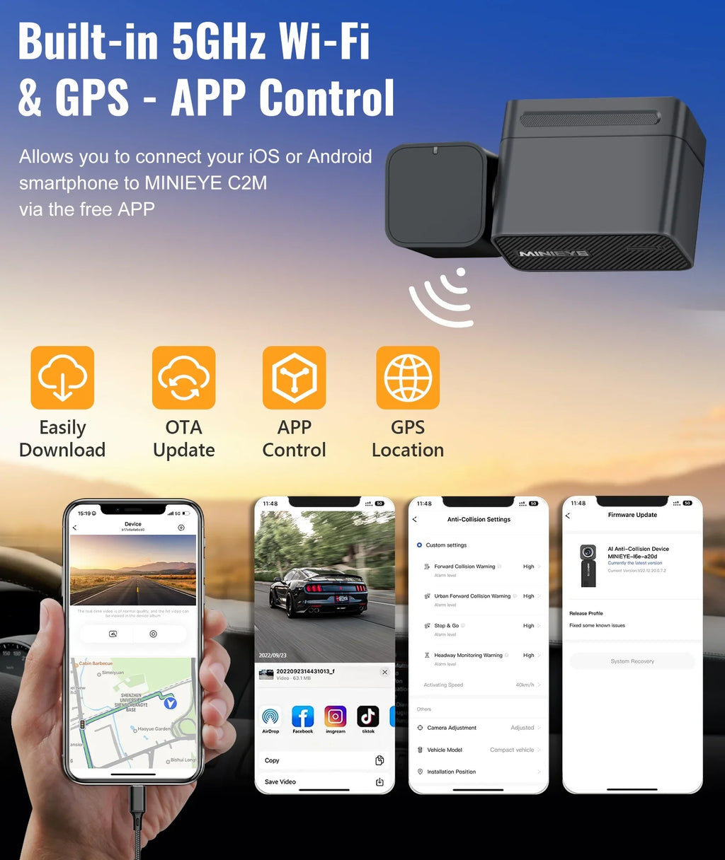 4K Dash Cam Front and Rear, Dual Dash Camera for Cars 4K+1080P -   Collision Avoidance Device, 2.4'' , Built-in 5G WiFi , , Loop Recording, Super Night Vision,   Update