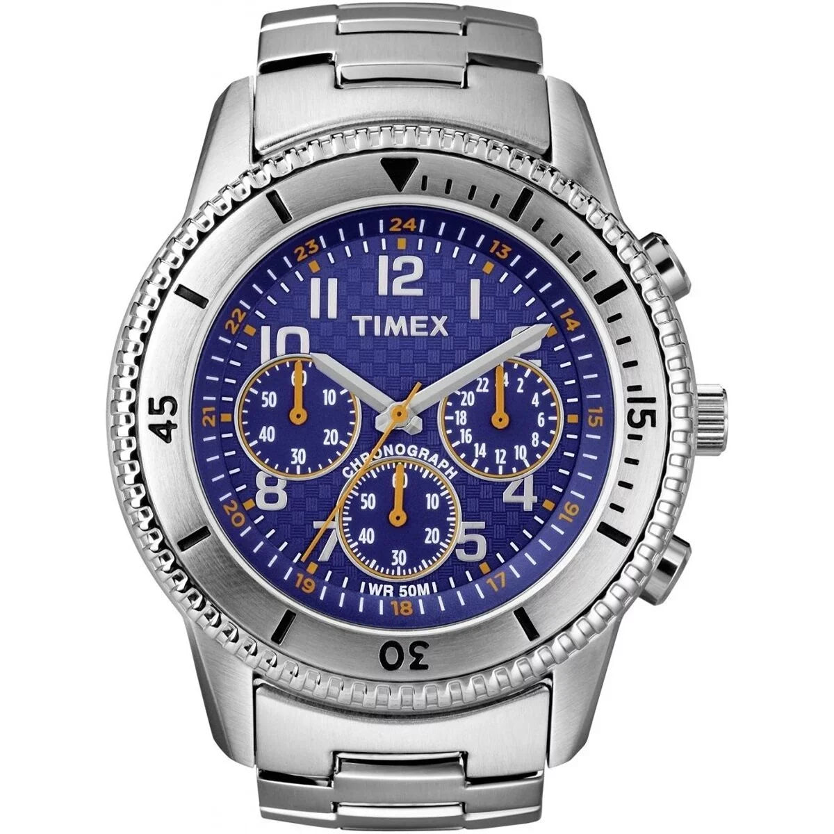 Timex Men's  Premium Chronograph Silver-Tone Stainless Steel Bracelet Blue Dial Watch
