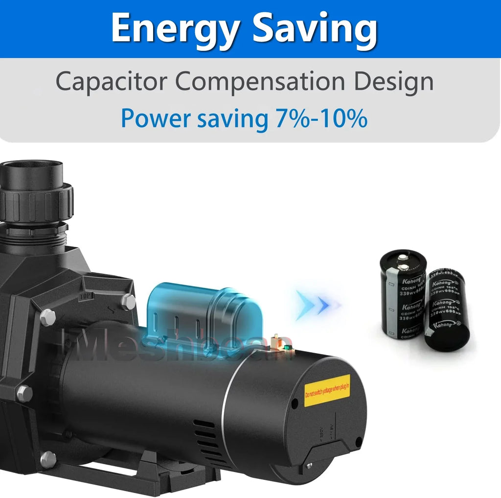 iMeshbean Swimming Pool Pump Above Ground, 2HP Motor, 110V-230V, Single Speed Pump For Above Ground Swimming Pool and Inground Pools, 6500GPH, Head Max 78FT, w/ Strainer Basket &  Connector