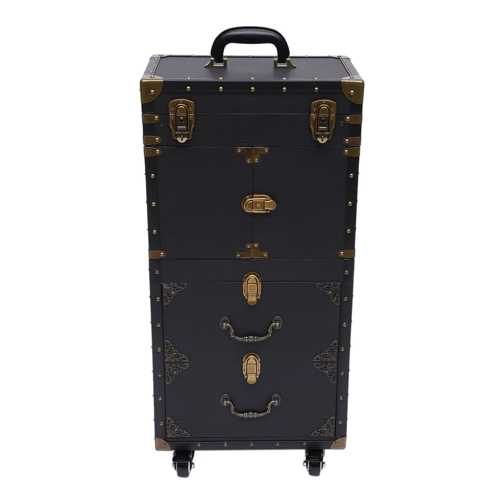 Aiqidi Rolling Lockable Makeup Train Case Hairdressing Trolley Barber Stylist Beauty Salon Cosmetic Luggage Travel Organizer Tool Box with Hair Dryer Holder