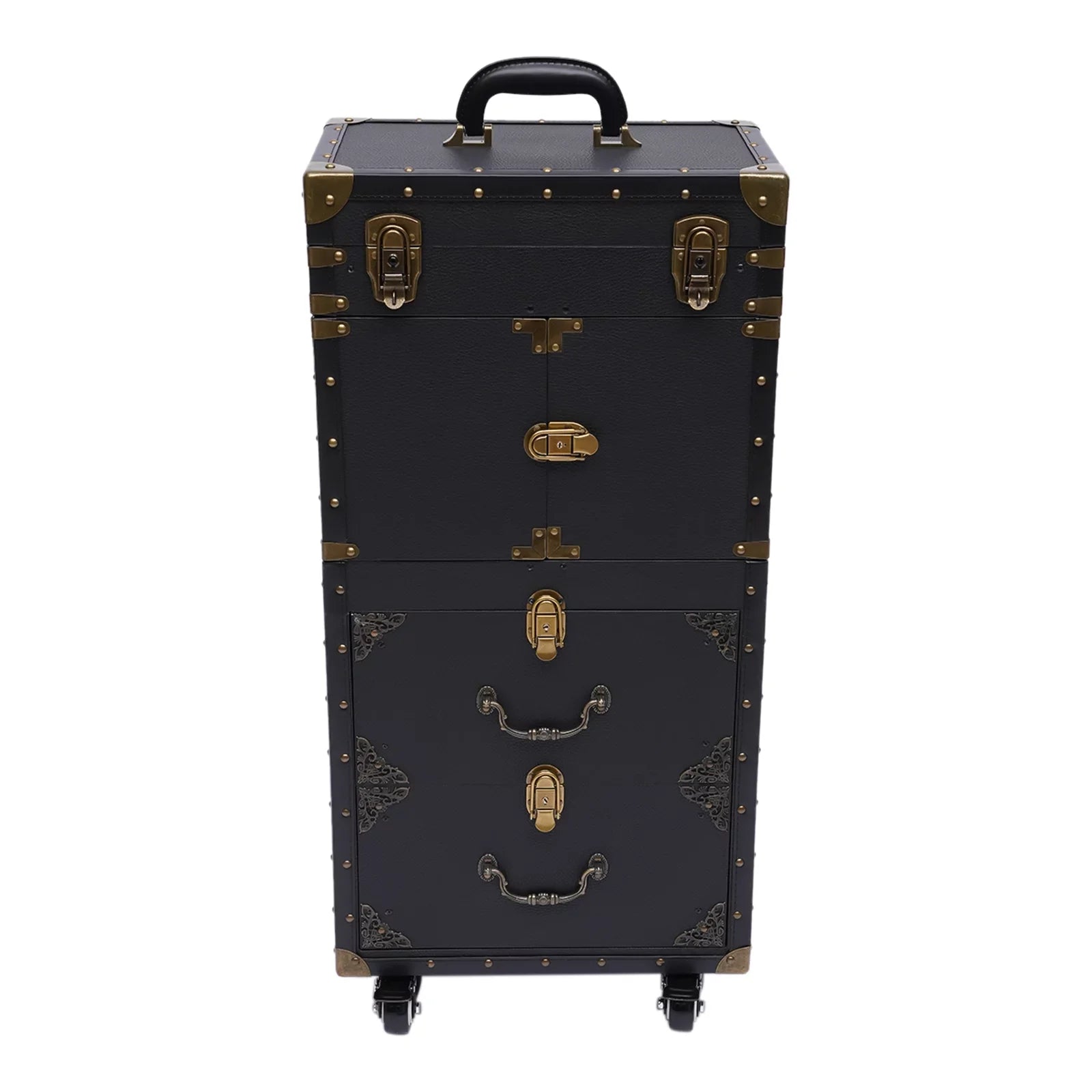 Aiqidi Rolling Lockable Makeup Train Case Hairdressing Trolley Barber Stylist Beauty Salon Cosmetic Luggage Travel Organizer Tool Box with Hair Dryer Holder