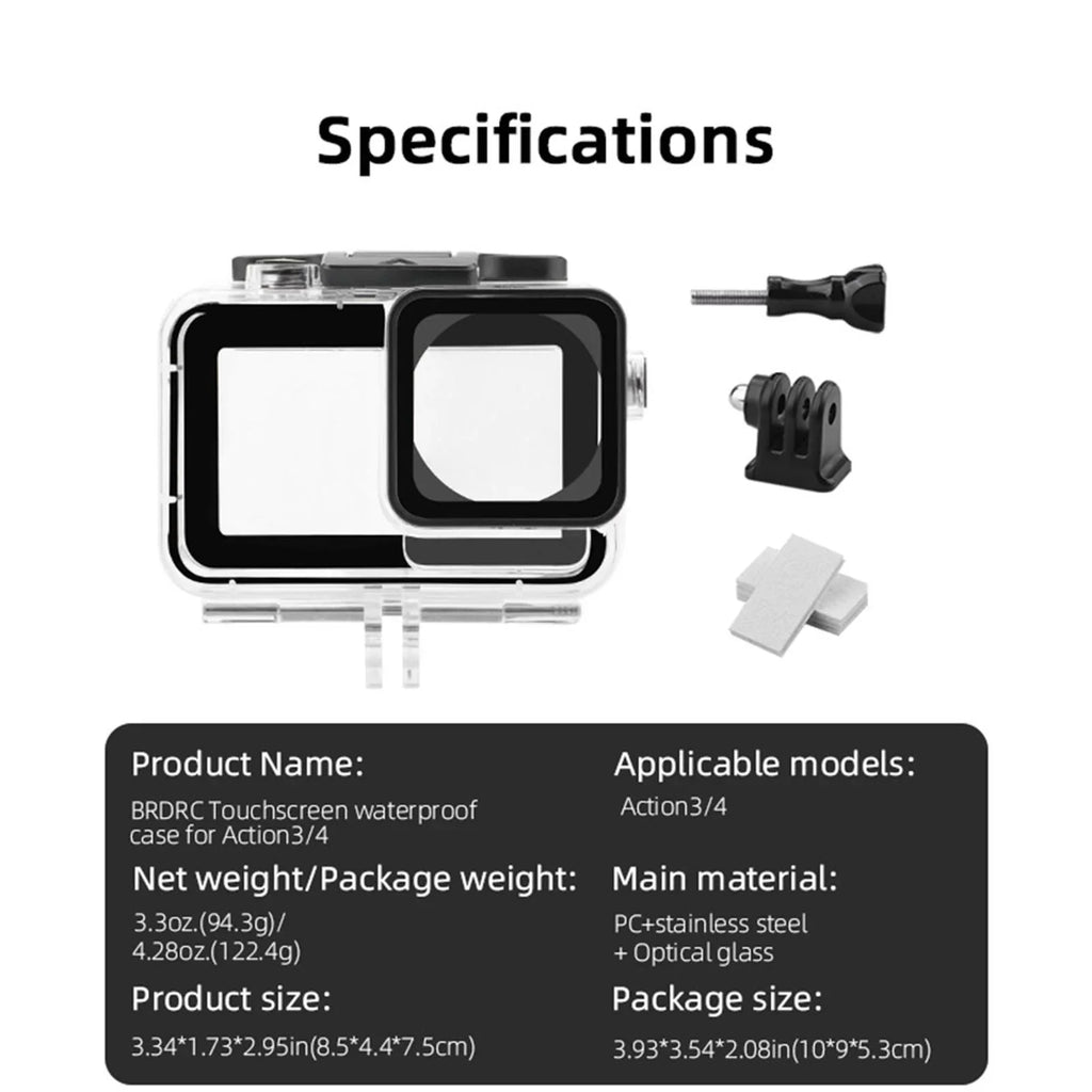 Stainless Steel Transparent Case Waterproof Diving Camera Case for  Action 3 4