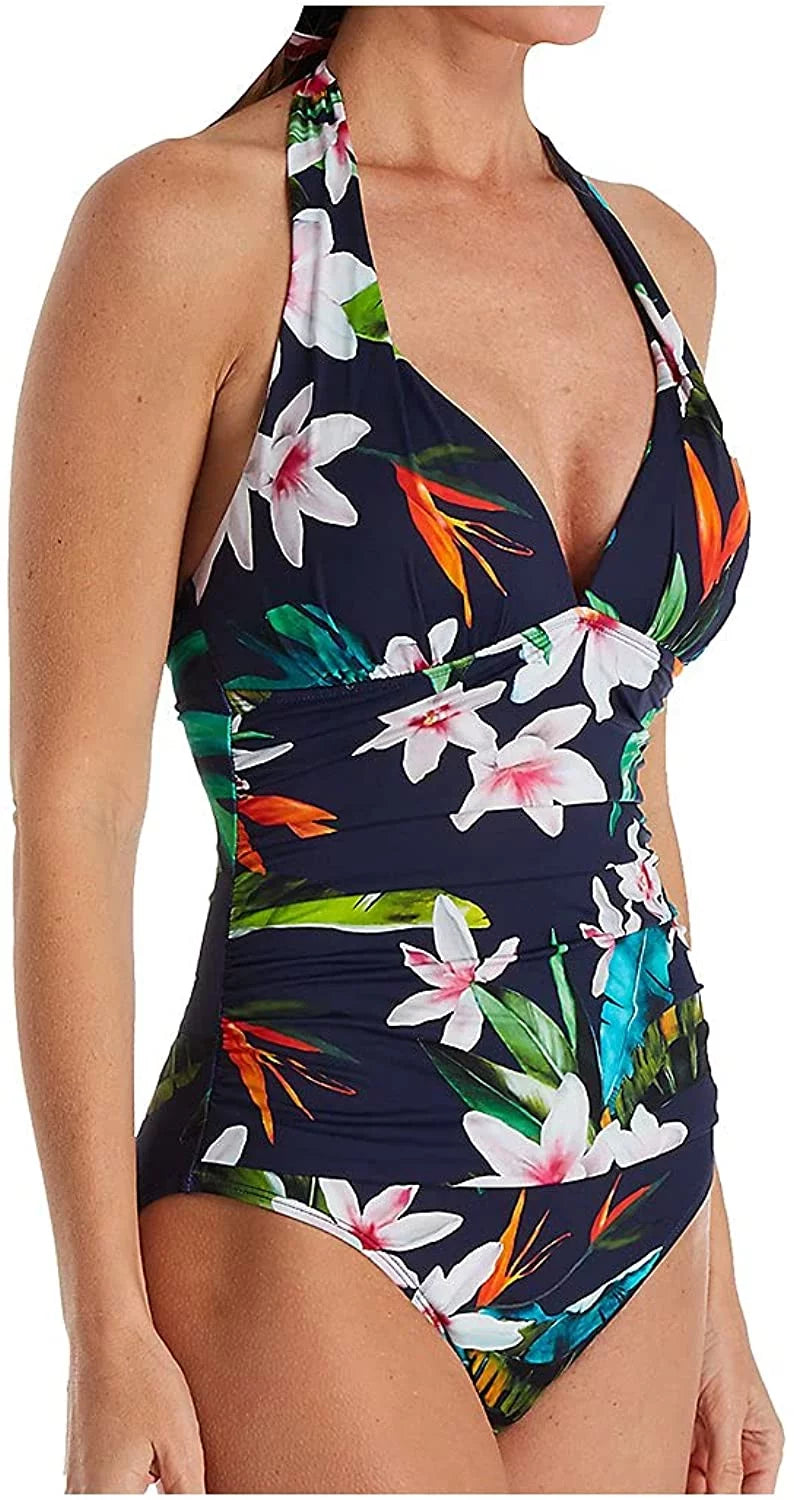 Multi Watercolor Halter Mio One Piece Swimsuit,  6,  10,
