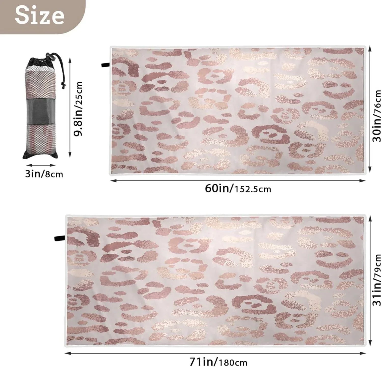Bestwell Leopard Beach Towel Oversized Towel Blanket, Thin Lightweight Microfiber Sand Free Quick Dry Towel, 30”” Multipurpose Pool Bath Yoga Swim Shower Towel
