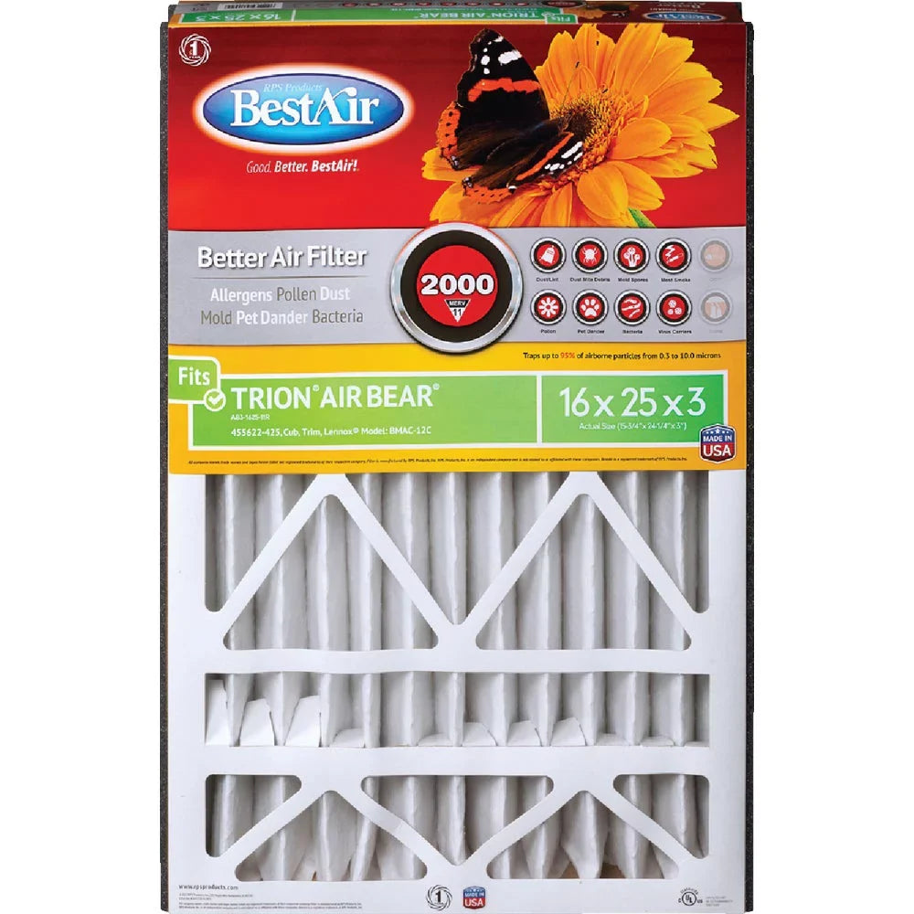 1 , BestAir 16 In. x 25 In. x 3 In. Trion Air Bear  11 Deep Pleat Furnace Filter